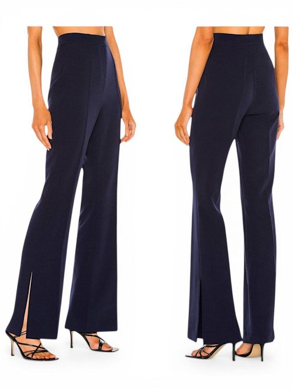 Valentina Shah Italy Navy Blue Cloe Pants Side Seam Slit High Waist New NWOT 6